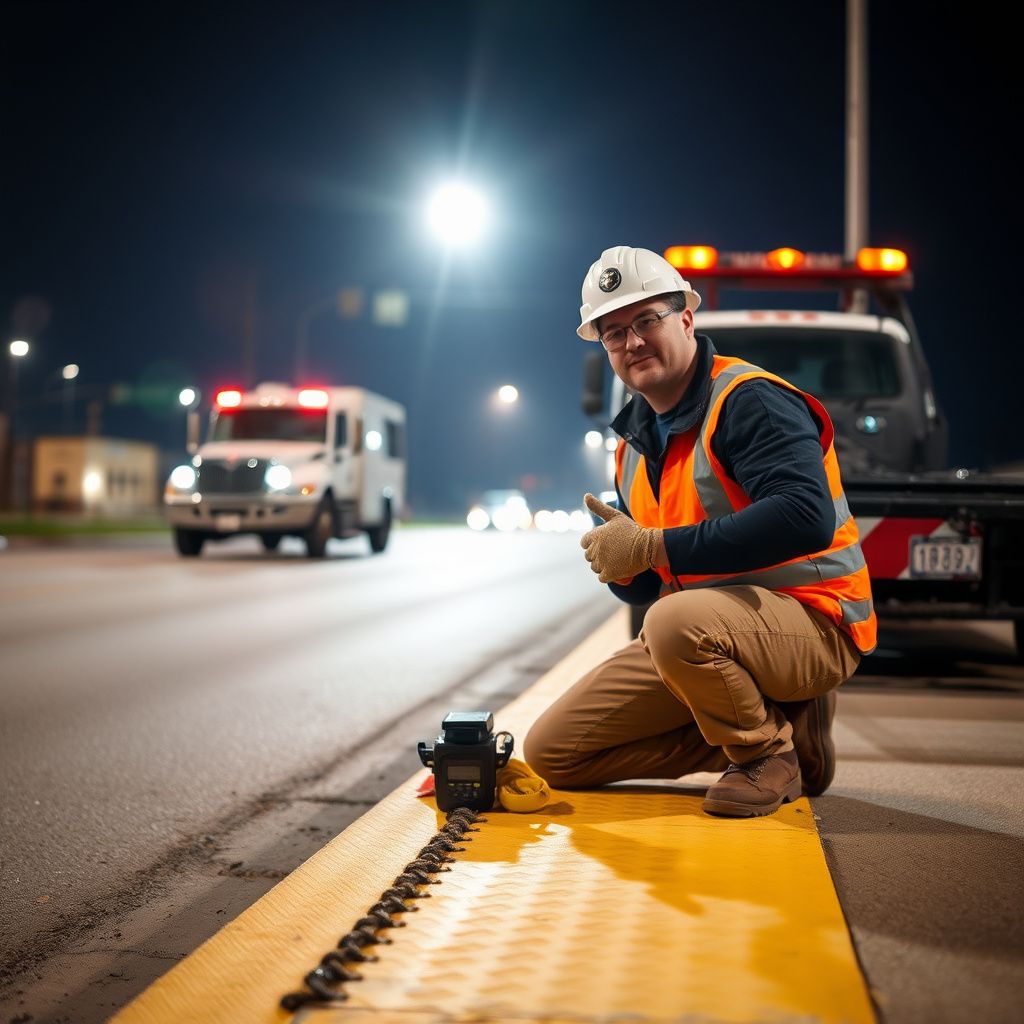 A Snappy Towing operator securing a vehicle onto a flatbed tow truck on a clear day in a Waukee, Iowa industrial park.