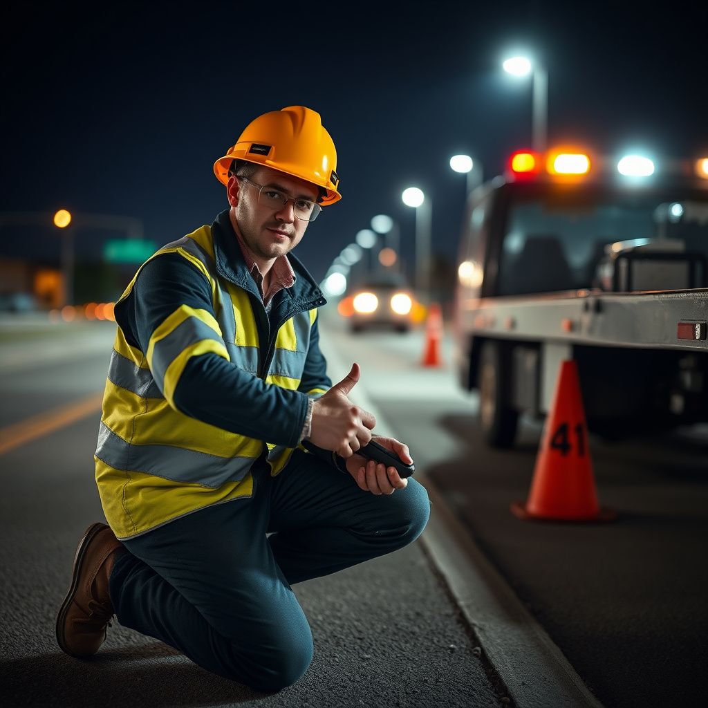 Snappy Towing professional operator securing a vehicle onto a flatbed tow truck in Carlisle, Iowa, with safety lights illuminated.